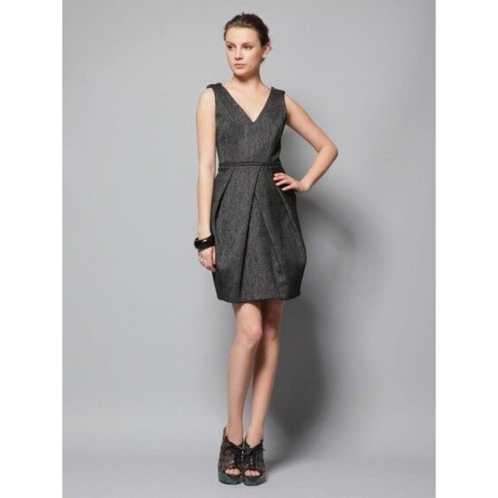Vera Wang Nwt Women's Double-Faced Wool Herringbone Tweed Dress In Gray- 4